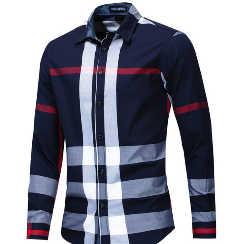 Men's Cotton Long Sleeve Plaid Shirt No Pocket Design Casual Standard-fit Large Size Shirts Men Clothing Autumn Spring MY471